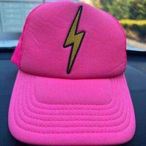Aviator Nation Pink Trucker Hat with Gold Lightning Bolt